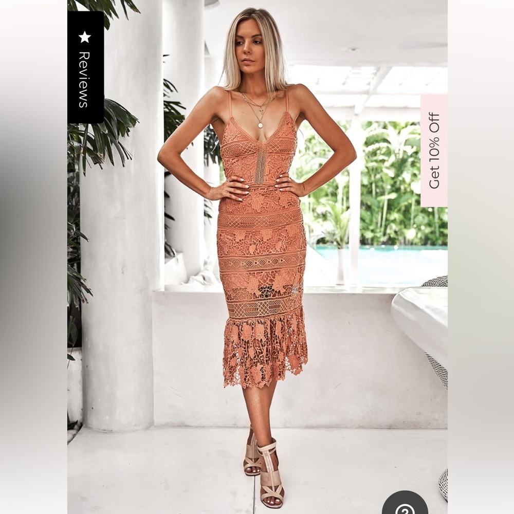 NEW Two Sisters Estelle Embroidered Lace Midi Dress in Salmon Size 8/M